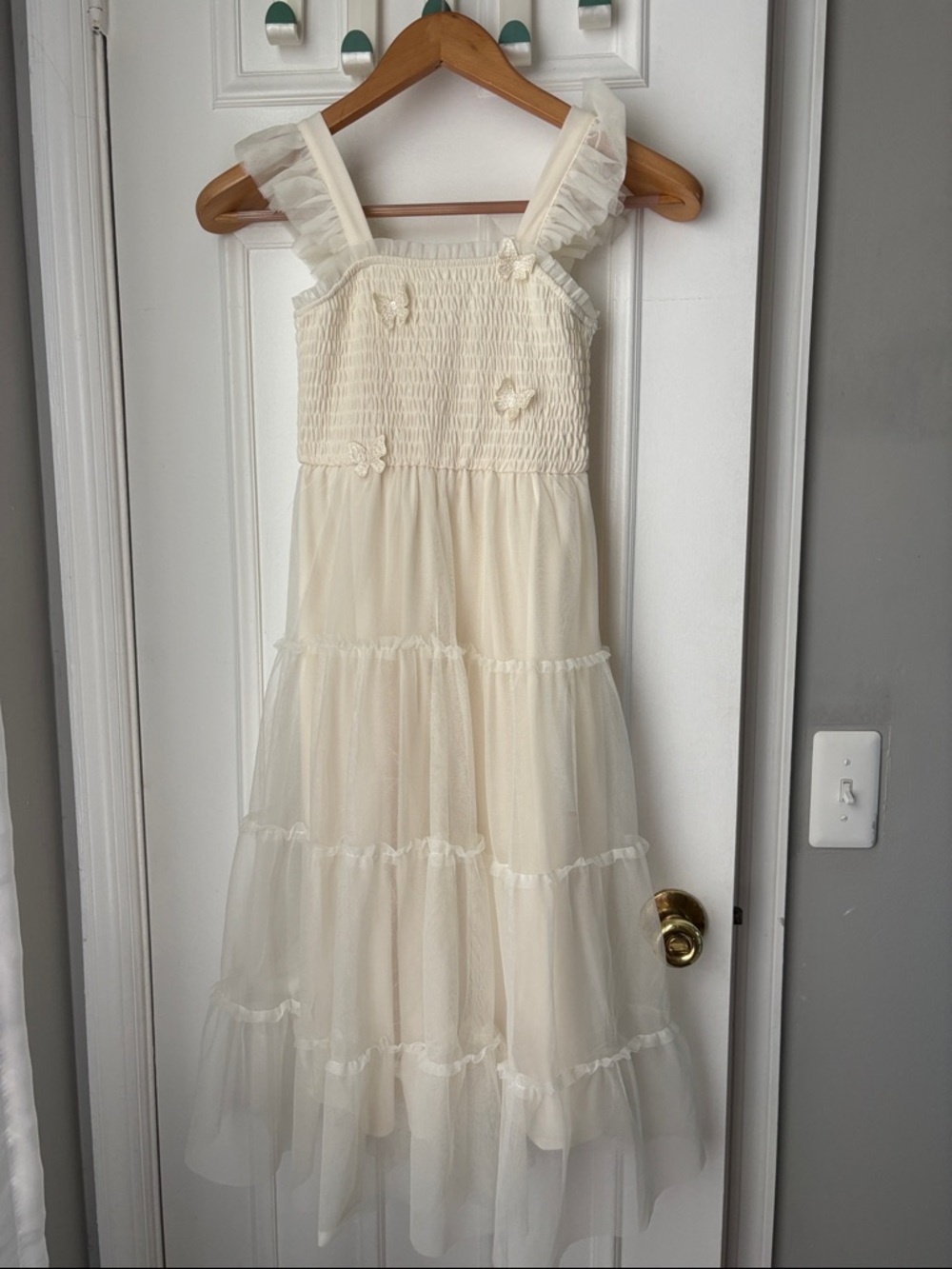 Ivory Ruffle-Tiered Girls' Dress with Smocked Bodice